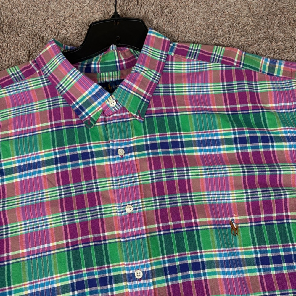 Ralph Lauren Mens 4XLT Plaid Short Sleeve Button Down Shirt Emerald Purple NEW